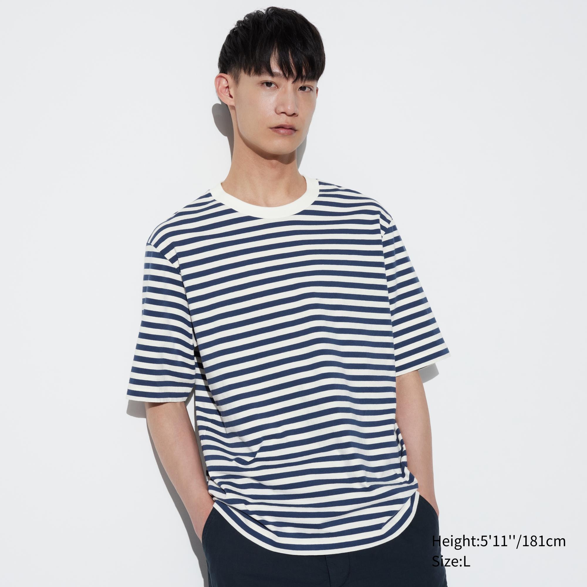 เสื้อยืด คอกลม แขน 1/2 ทรงหลวม ลายทาง